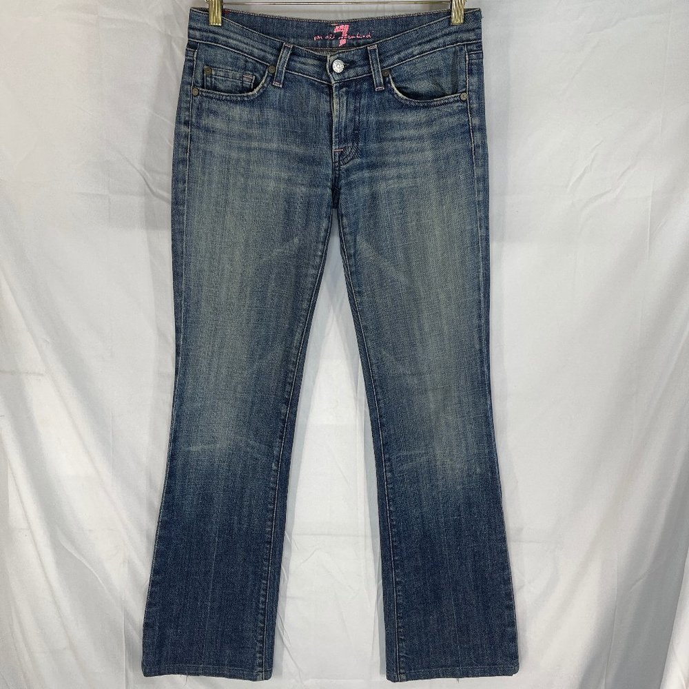 Women's 7 For All Mankind Boot Cut Blue Jeans Size 26 x 31 Stretch Made In USA